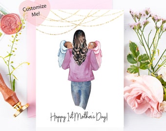 Personalized Twins Mothers Day Card | First Mothers Day | Sister Mothers Day | Best Friend Daughter Mom Card | Custom Card for Mothers Day