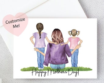 Carte de fête des mères | | de la carte Happy Mothers Day Maman et 2 enfants | Carte pour maman | cadeaux de la fête des mères | Carte de | enfants Carte Souvenir Mama