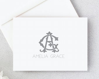 Monogram Stationary, Personalized Monogram Note Cards, Custom FOLDED Cards, Gift for Her, Thank you, Initial Monogram Stationery 23-62