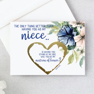 Matron of Honor Proposition pour nièce Scratch Off Card - Serez-vous ma demoiselle d’honneur - Demoiselle d’honneur - fleur fille jr demoiselle d’honneur Navy Blush BRI