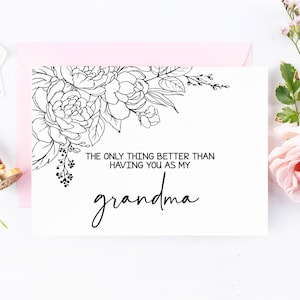 Tarjeta de revelación de embarazo para la abuela - Nueva tarjeta de bisabuela - Lo único mejor Abuela - Tarjeta de abuela de anuncio de bebé - Arte lineal