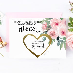 Révélation de grossesse à la nièce Carte à gratter - Annonce de grossesse pour le nouveau grand cousin de tante oncle - Seule chose mieux JULIET