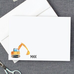 Excavator Note Cards | Personalized Flat Cards for Boys | Construction Stationery | Crane Dump Truck Thank You Cards | Birthday Cards  22-34