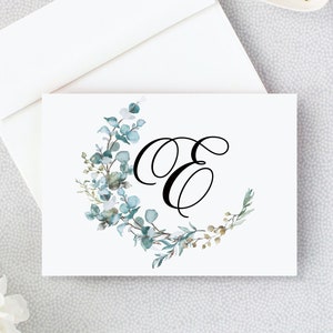 Cartões de nota do monograma das hortaliças | Papelaria personalizada dobrada do eucalipto | Folhagem aquarela | obrigado cartões | Cartões com Monograma 22-59