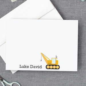 Bouw briefpapier - Gepersonaliseerde jongens platte kaarten - kraan bouw kaarten - dankkaarten - bouwkraan kaarten