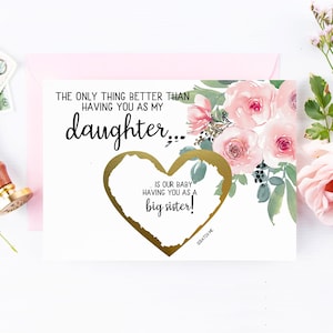 Révélation de grossesse à la fille Scratch Off Card - Annonce de grossesse pour une nouvelle grande sœur de maman et papa - Nouveau frère - Seule chose JULIET