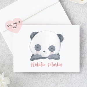 Cartoleria Panda personalizzata per ragazze / Biglietti pieghevoli personalizzati per lei / Acquerello Panda Stazionario / Set di 10 carte Buste 22-10