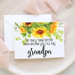 Tarjeta de revelación de embarazo de girasol para el abuelo - Nueva tarjeta de bisabuelo - De la nieta del nieto - Revelación del anuncio del bebé