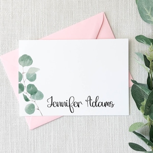 Papelería personalizada para mujer / Tarjetas planas de eucalipto para ella / Notas de agradecimiento y sobres / Rama de eucalipto Juego de 10 tarjetas 22-18