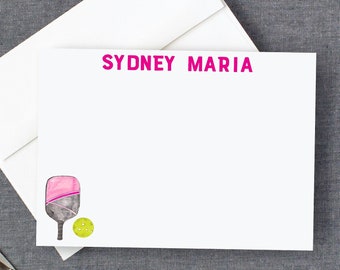 Personalized Pickleball Stationery | Pink Women Pickle Ball Paddle Flat Card | Paddle Ball | Gift Him Her Sports Stationary Set of 10, 23-30