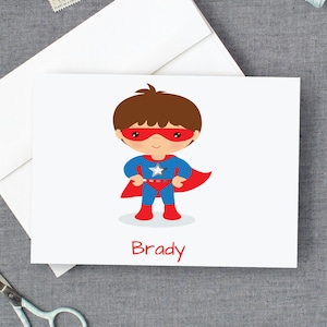 Personalized Boys Stationery, Superhero Note Cards for Little Man, Super Hero Stationary for Kids Dm601 image 1