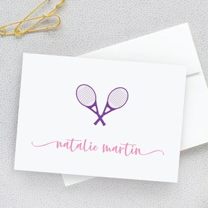 Personalized Tennis Note Cards for Her Girls FOLDED Tennis Cards | Stationery | Sports Stationary for Her Tennis Racket Ball Set of 10 22-83