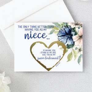 Proposition de demoiselle d’honneur junior pour la carte à gratter de la nièce - La seule chose meilleure Demoiselle d’honneur Jr Demoiselle d’honneur - fille de fleurs - demoiselle d’honneur Navy Blush BRI