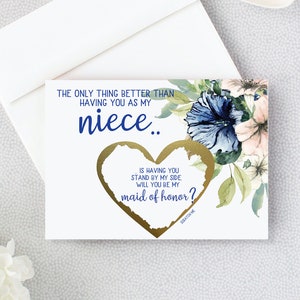 Proposition de demoiselle d’honneur pour nièce Scratch Off Card - Serez-vous ma demoiselle d’honneur - Demoiselle d’honneur - fille de fleurs - demoiselle d’honneur Navy Blush BRI