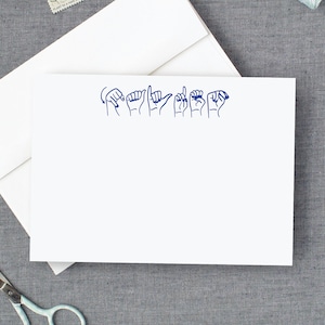 American Sign Language Personalisiertes Briefpapier Set | Individuelle Flachkarten mit personalisiertem Namen | ASL Custom Cards | Personalisierte Notizkarten