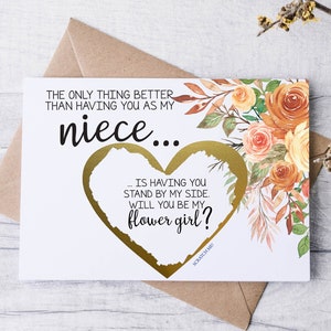 Flower Girl Proposition pour nièce Scratch Off Card } La seule chose que la nièce | | de fille de fleur demoiselle d’honneur junior demandant des | de cartes Orange brûlée AUTOMNE