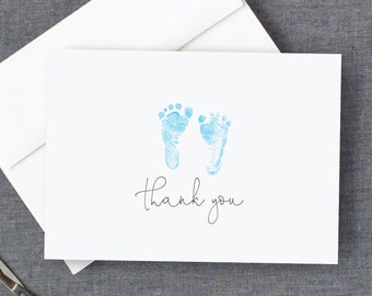 Baby Footprint Thank You Note Card Set, Blue Baby Footprints Stationery for Baby Shower, Footprints, Baby Footprints Thank You Cards, 22-124