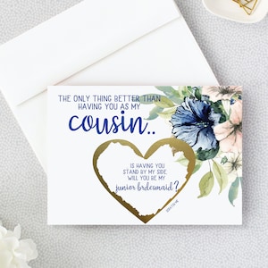 Proposition de demoiselle d’honneur junior pour cousine à gratter - Serez-vous ma demoiselle d’honneur jr - Demoiselle d’honneur - matrone - demoiselle d’honneur Navy Blush BRI