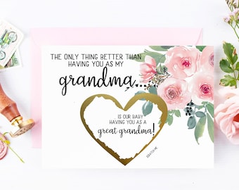 Pregnancy Reveal to Grandma Scratch Off Card - Pregnancy Announcement for New Great Grandma from Granddaughter Grandson - New Baby - JULIET
