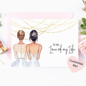 Para o amor da minha vida | Cartão do dia do casamento para noiva da noiva | Casamento Lésbico | Cartão para noiva | Lembrança de casamento | Presente de noiva
