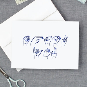 Tarjetas de agradecimiento en lenguaje de señas americano / Tarjetas ASL azules / Fold Over Gracias / Gratitud / Tarjetas de lenguaje de señas