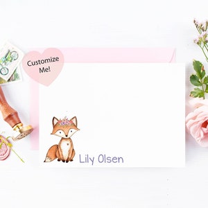 Woodlands Fox Stationery Personalized Note Cards Baby Shower Thank You Cards Watercolor Deer Woodland Rustic Stationary 22-23 image 1