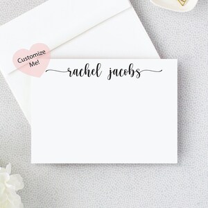Papelería caligráfica moderna para ella / Damas Tarjetas de notas personalizadas / Papelería de agradecimiento / Juego de 10 notas planas y sobres 22-2