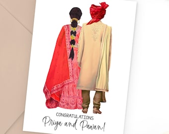Personalized Hindu Wedding Card for The Couple | Congratulations Bride and Groom Card | Indian Wedding Keepsake Card | On Your Wedding Day