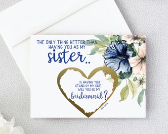 Bridesmaid Proposal for Sister Scratch Off Card - Will you be my Maid of Honor - The Only Thing - Bridesmaid - Matron - Navy Blush BRI