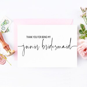 Thank You For Being My Junior Bridesmaid Card | Card from Bride | Bridal party Thank You Card Maid of Honor Card for Niece Goddaughter