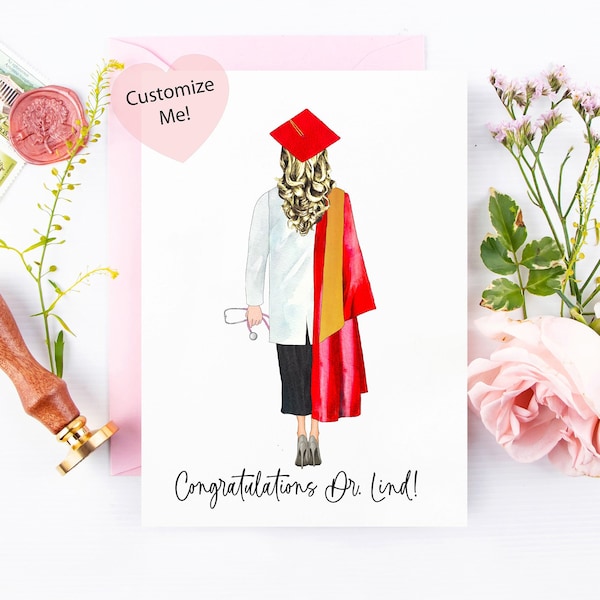 Medical Doctor Graduation Card | Custom Card for Dr | Congratulations Medical School Graduate | Cap Gown | Class of 2024 | New Doctor Dr PA