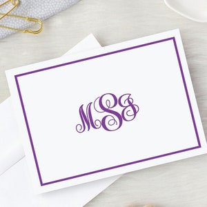 Papelería de borde monograma de 3 letras Tarjeta de nota doblada personalizada para su tarjeta de felicitación de monograma personalizada Papelería profesional 22-47