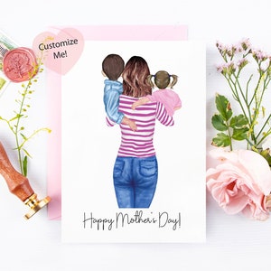 Mothers Day Card | Custom Card for Mom and 2 Kids | Card for Mama | Mom and 2 Kids | Mothers Day Gift | Mom Keepsake | Happy Mothers Day