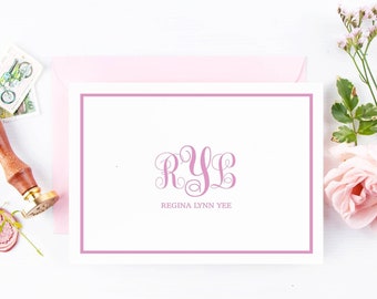 3 Letter Monogram Border Stationery Custom Folded Note Card for Her Personalized Monogram Greeting Card Professional Stationery 22-17