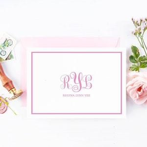 3-letters monogram grens briefpapier aangepaste gevouwen notitiekaart voor haar gepersonaliseerde monogram wenskaart professioneel briefpapier 22-17