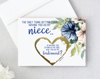 Bridesmaid Proposal for Niece Scratch Off Card - Will you be my bridesmaid -  Maid of Honor - flower girl - Jr Bridesmaid Navy Blush BRI