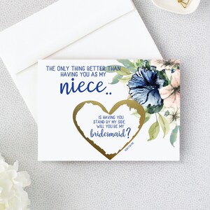 Proposta damigella d'onore per Niece Scratch Off Card - Sarai la mia damigella d'onore - Maid of Honor - flower girl - Jr Bridesmaid Navy Blush BRI