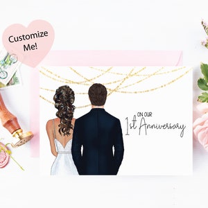 First Anniversary Card | Paper Anniversary | Custom Portrait Card for First Anniversary Bride and Groom | On Our Anniversary | Wedding