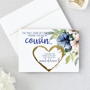 Proposta di damigella d'onore per Cousin Scratch Off Card - Sarai la mia damigella d'onore - Junior Bridesmaid - matrona - flower girl - Navy Blush BRI