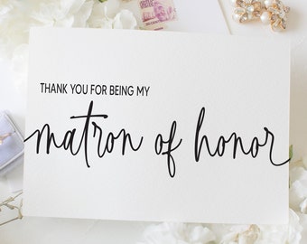 Matron of Honor Thank You Card | Thank You For Being My Bridesmaid | Wedding Thank You From Bride | For Best Friend | Wedding Keepsake