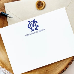 Papeterie personnalisée pour couple, cartes de correspondance monogramme, cartes plates, cadeau pour couple, mot de remerciement, carte de papeterie monogramme initiale 23-60