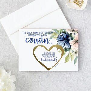 Proposition de demoiselle d’honneur pour Cousin Scratch Off Card - Serez-vous ma demoiselle d’honneur - Demoiselle d’honneur - matrone - fille fleurie - Navy Blush BRI