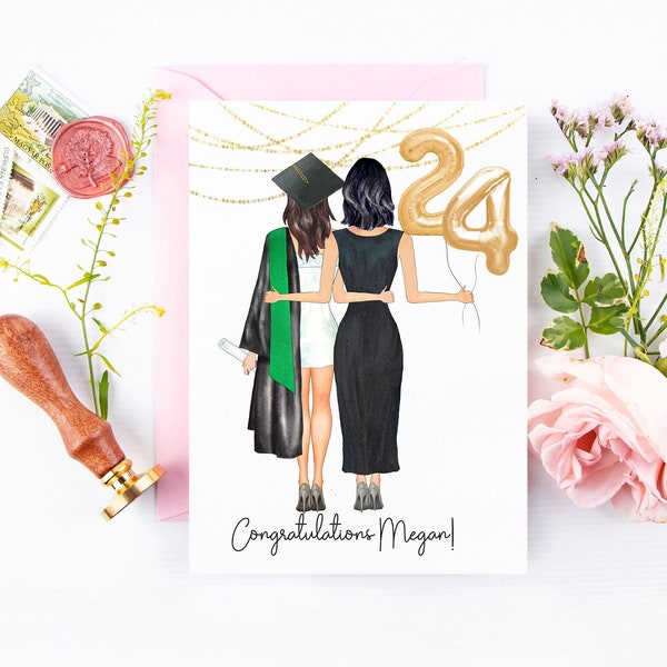 Graduation Card from Mom Sister Aunt | Custom Card for Senior | Congratulations Graduate | Cap Gown | Class of 2024 | College | High School