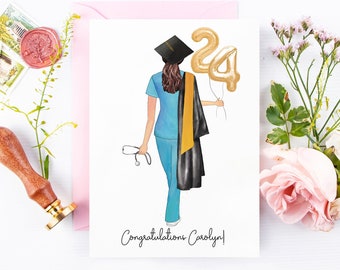 Nursing School Graduation Card | Custom Card for New Nurse | Congratulations College Graduate | Cap Gown | Class of 2024 New Nurse PA MD Dr