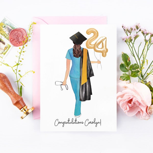 Nursing School Graduation Card | Custom Card for New Nurse | Congratulations College Graduate | Cap Gown | Class of 2024 New Nurse PA MD Dr