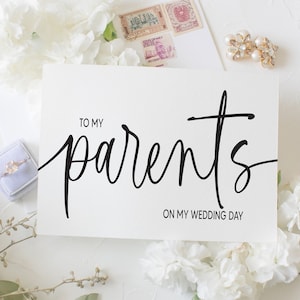 a meus pais em meu dia do casamento cartão comemorativo | Cartão para mamãe e papai do noivo | nas leis cartão comemorativo | Cartão de agradecimento de casamento mãe pai