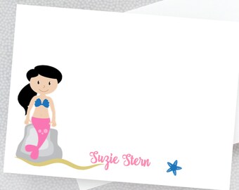 Papelería de sirena personalizada - Tarjetas de sirena para niñas - Tarjetas estacionarias - Juego de tarjetas de notas de sirena - Colores personalizados Sirena estacionaria DM176
