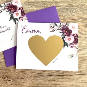 Carte personnalisée de demoiselle d’honneur junior à gratter - Serez-vous ma demoiselle d’honneur Scratch Off - Carte de proposition pour Flower Girl PLUM VIOLETS