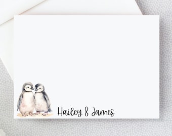 Personalized Penguin Stationery | 2 Penguin Note Cards | Polar Arctic Animals Thank You Cards | Custom Note Card Stationary 23-70