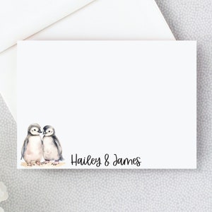 Personalized Penguin Stationery | 2 Penguin Note Cards | Polar Arctic Animals Thank You Cards | Custom Note Card Stationary 23-70